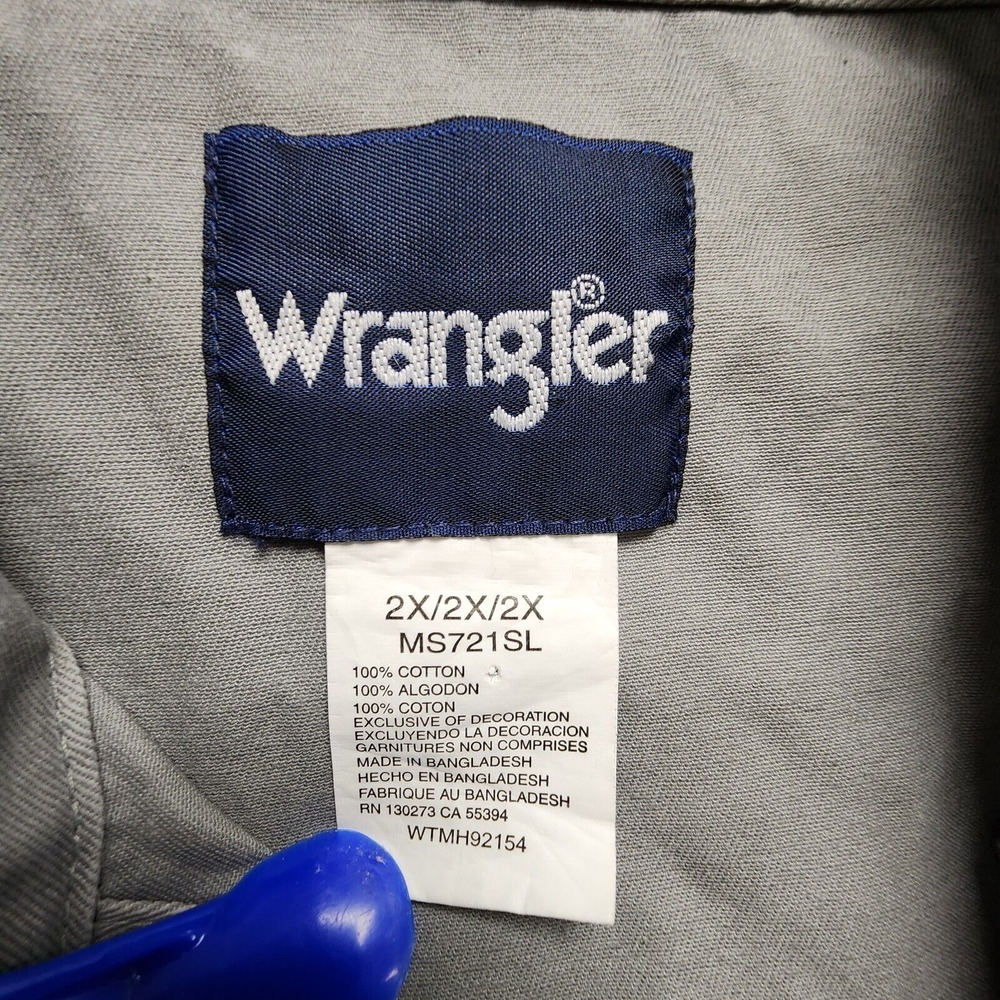 Wrangler Cowboy Cut Western‎ Firm Finish Work Shirt Mens 2X Gray Pearl Snap READ - Picture 9 of 15
